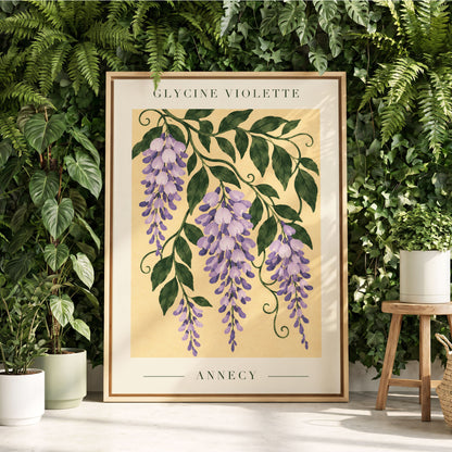 Violet Vines of Annecy, purple, green, beige floral wall art displayed in a styled interior, gallery view 8