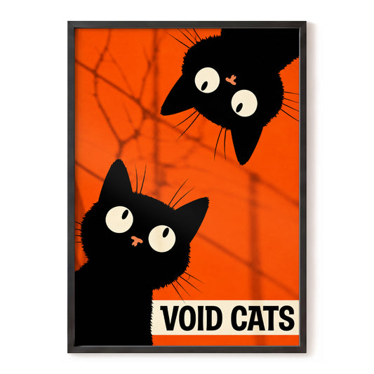 Void Cats, black, orange, beige nature wall art, front artwork view