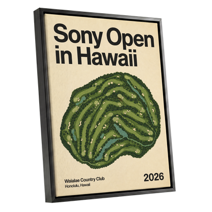 Waialae Greenscape, green, beige, black nature wall art shown as a black framed canvas wall art