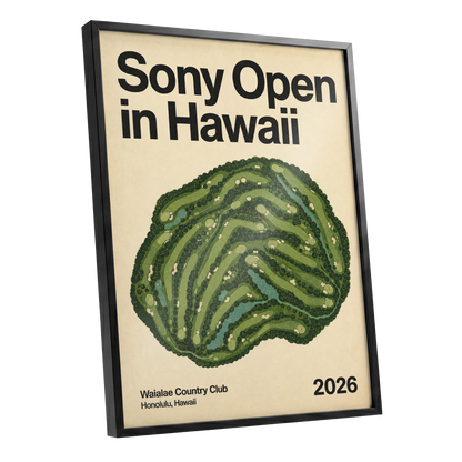 Waialae Greenscape, green, beige, black nature wall art shown as a black framed poster wall art print