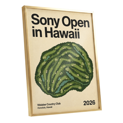 Waialae Greenscape, green, beige, black nature wall art shown as a gold framed poster wall art print