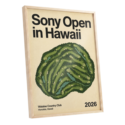Waialae Greenscape, green, beige, black nature wall art shown as a oak framed poster wall art print