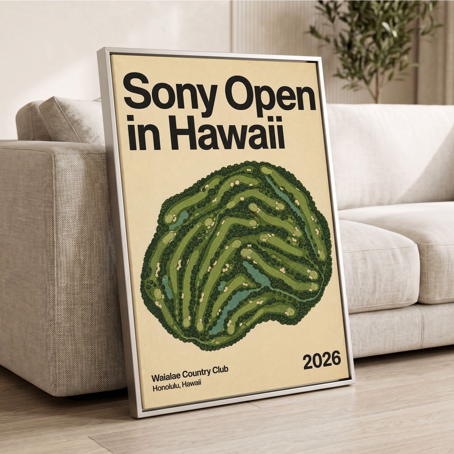 Waialae Greenscape, green, beige, black nature wall art displayed in a styled interior, gallery view 2