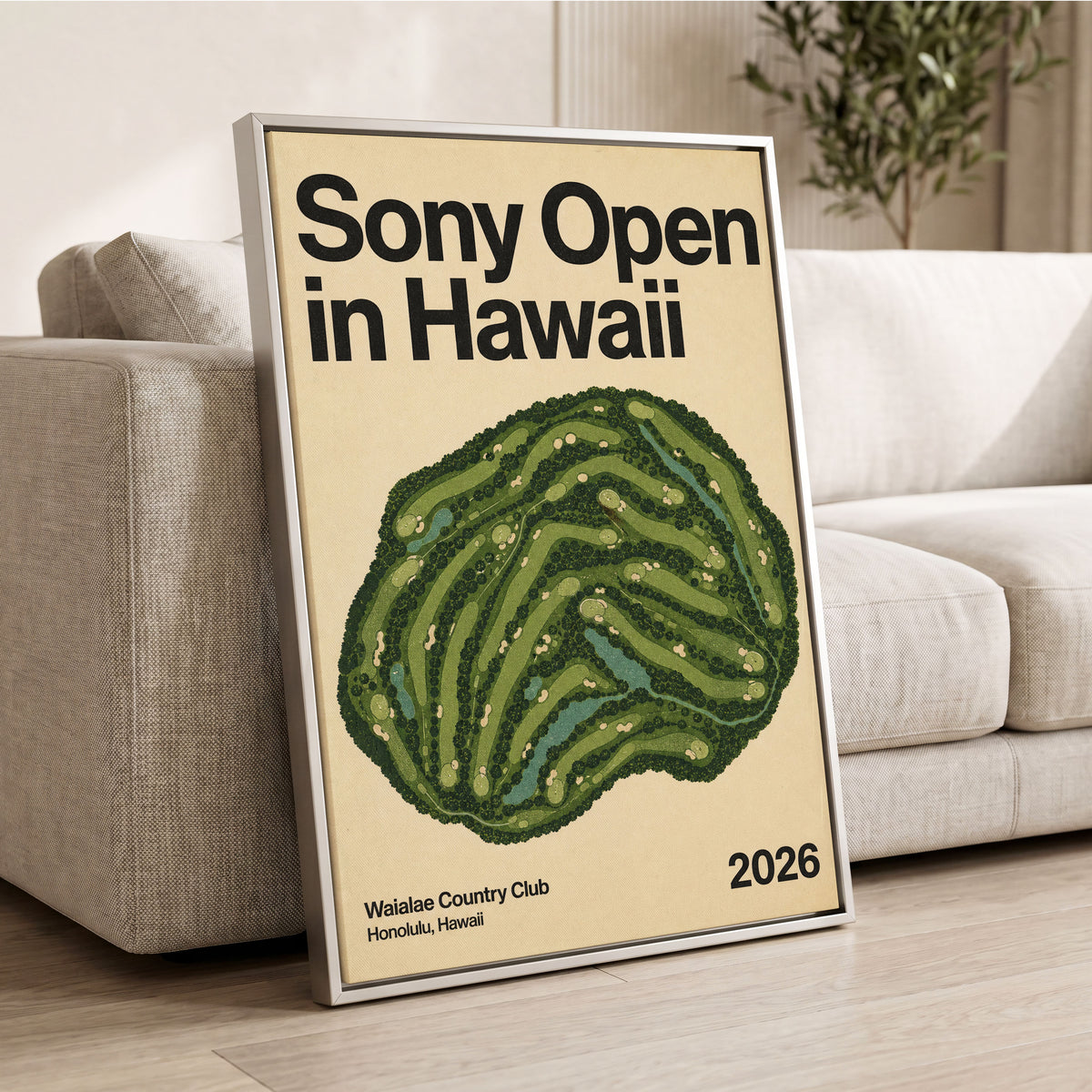 Waialae Greenscape, green, beige, black nature wall art displayed in a styled interior, gallery view 2