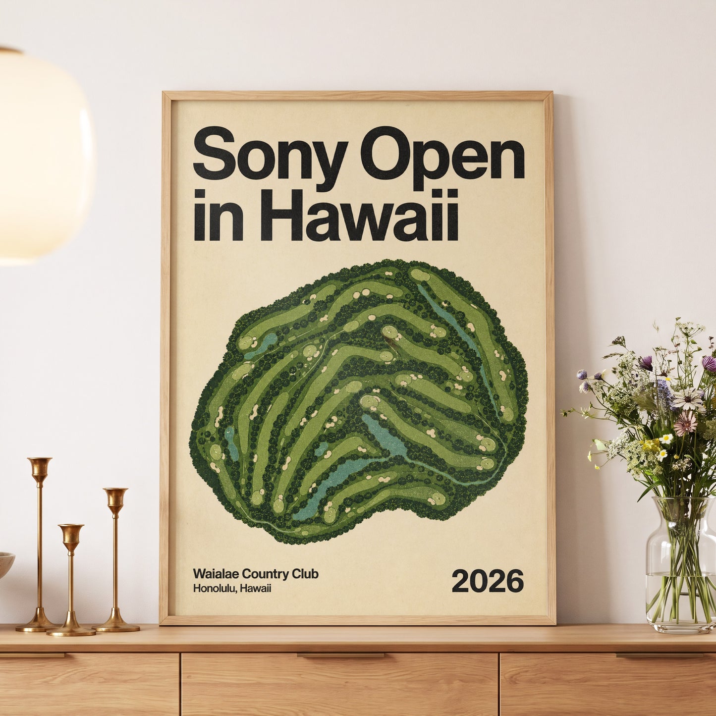 Waialae Greenscape, green, beige, black nature wall art displayed in a styled interior, gallery view 5