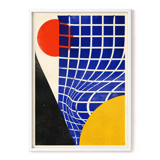 Warped Horizon, blue, black, yellow abstract wall art, front artwork view