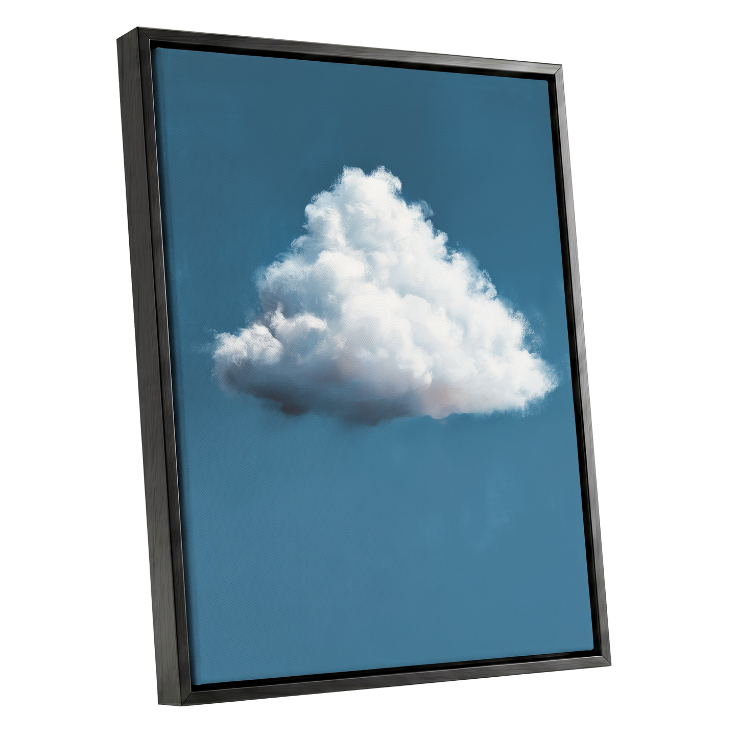 Weightless Weather, blue, white, gray nature wall art shown as a black framed canvas wall art