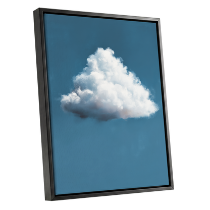 Weightless Weather, blue, white, gray nature wall art shown as a black framed canvas wall art