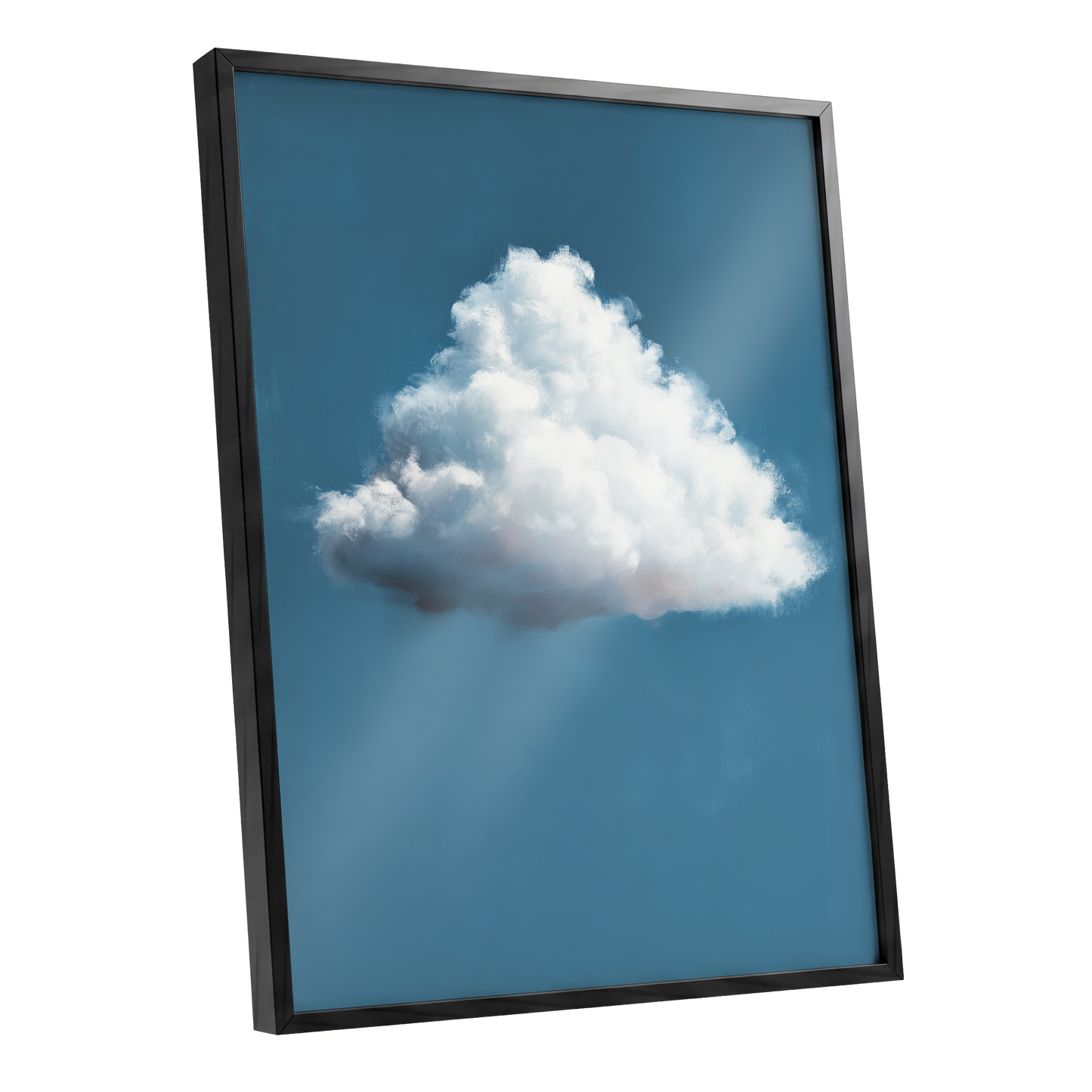Weightless Weather, blue, white, gray nature wall art shown as a black framed poster wall art print