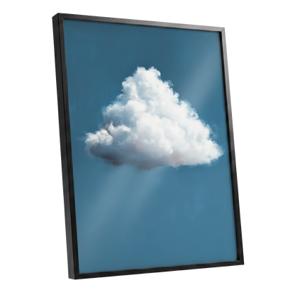 Weightless Weather, blue, white, gray nature wall art shown as a black framed poster wall art print