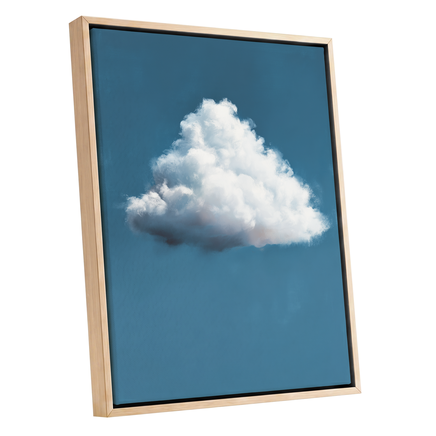 Weightless Weather, blue, white, gray nature wall art shown as a oak framed canvas wall art