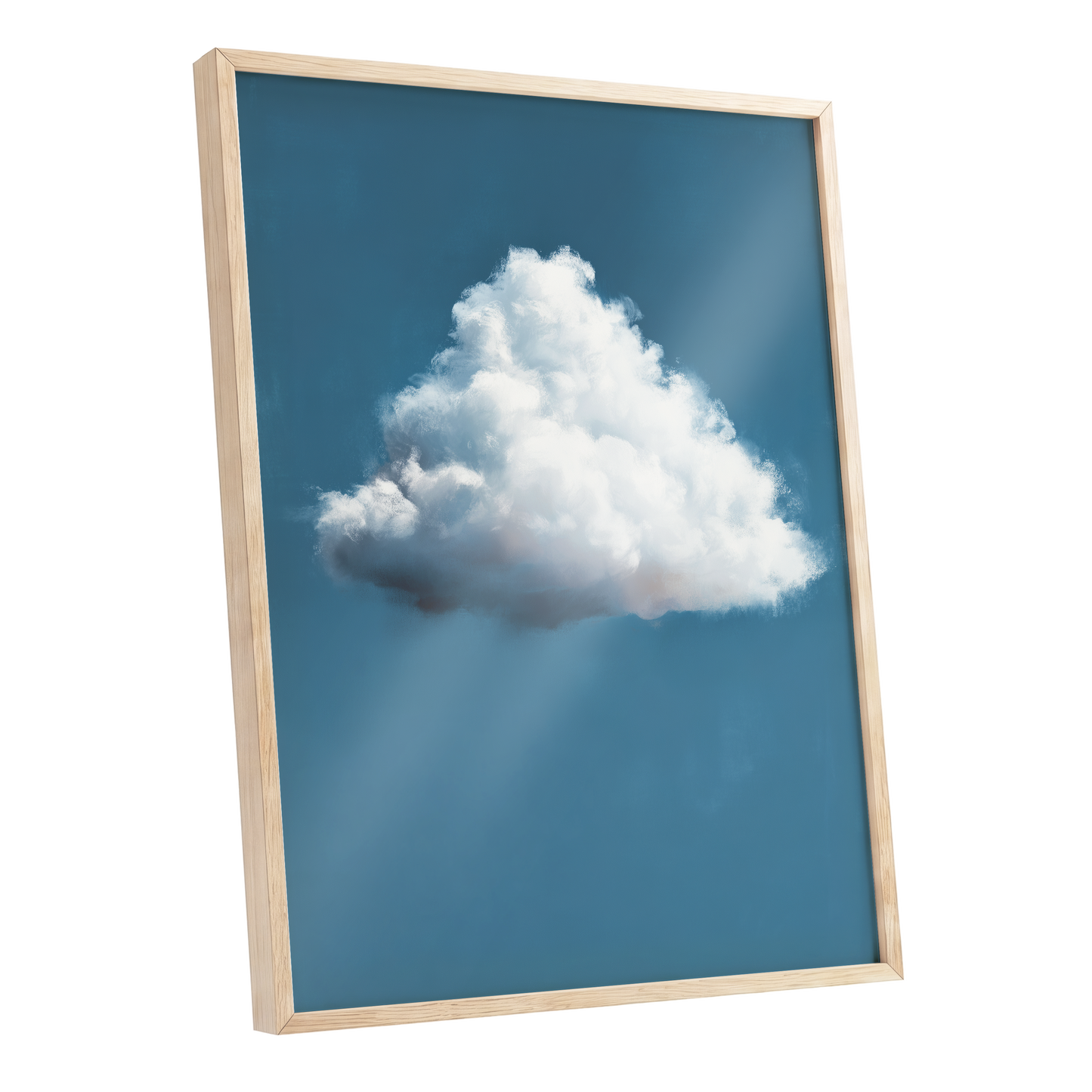Weightless Weather, blue, white, gray nature wall art shown as a oak framed poster wall art print