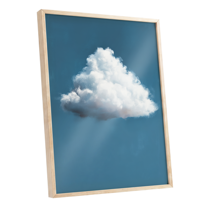 Weightless Weather, blue, white, gray nature wall art shown as a oak framed poster wall art print
