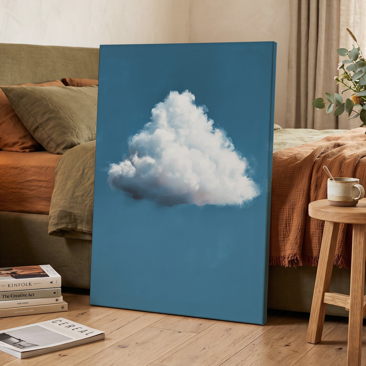 Weightless Weather, blue, white, gray nature wall art displayed in a styled interior, gallery view 3