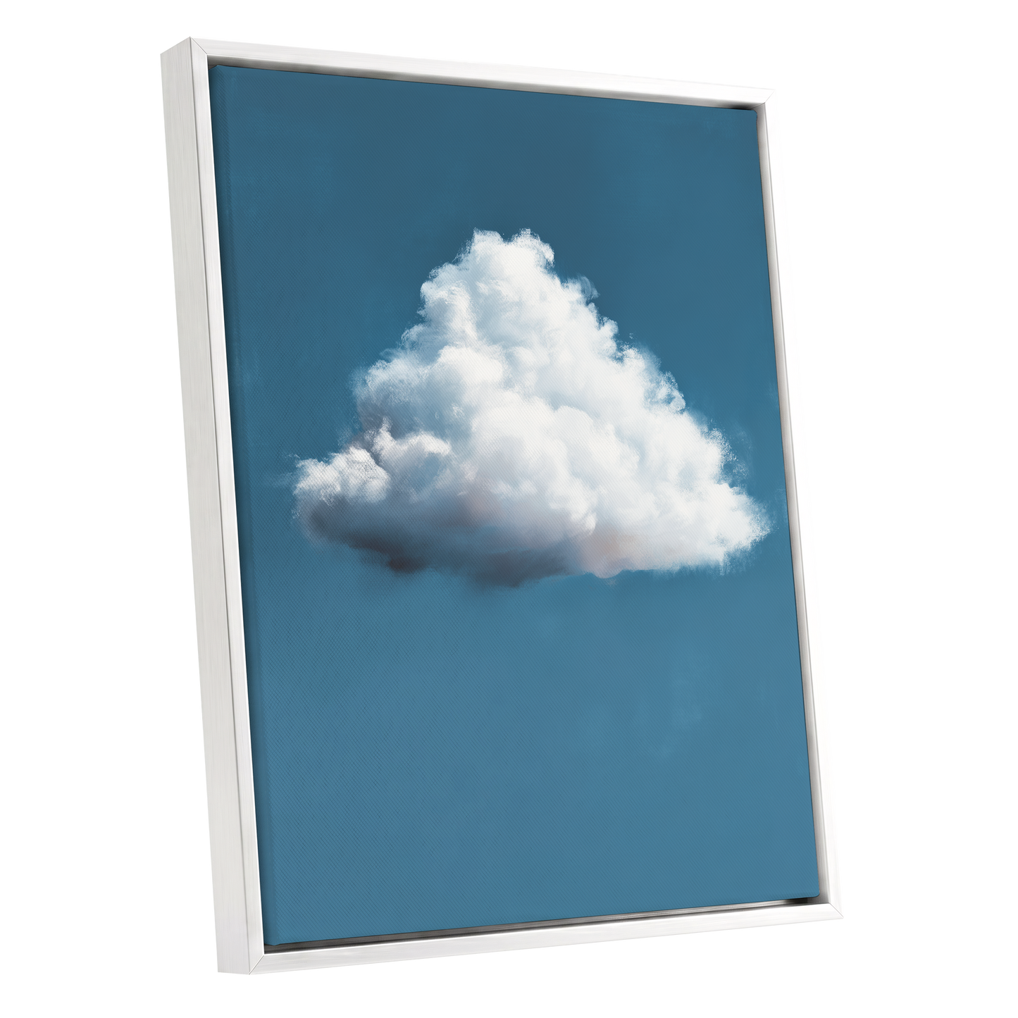 Weightless Weather, blue, white, gray nature wall art shown as a white framed canvas wall art