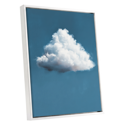 Weightless Weather, blue, white, gray nature wall art shown as a white framed canvas wall art