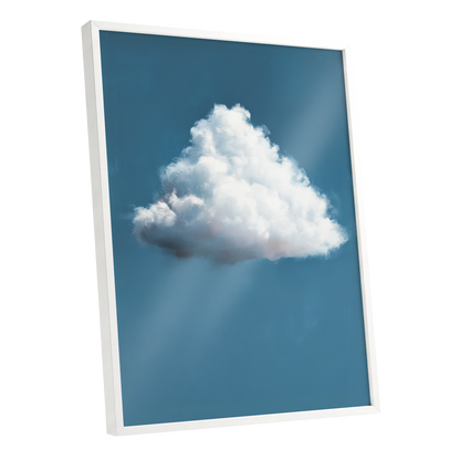 Weightless Weather, blue, white, gray nature wall art shown as a white framed poster wall art print