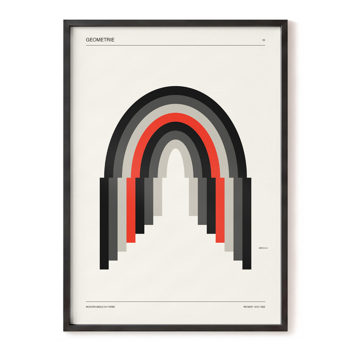 Weimar Arches, beige, black, red abstract wall art, front artwork view