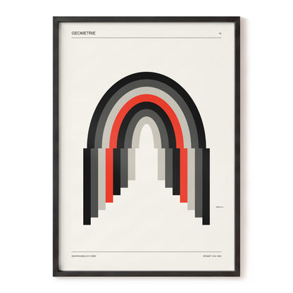 Weimar Arches, beige, black, red abstract wall art, front artwork view