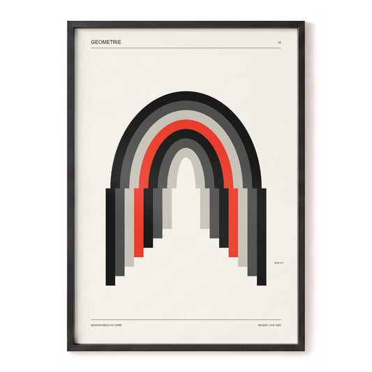 Weimar Arches, beige, black, red abstract wall art, front artwork view