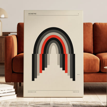 Weimar Arches, beige, black, red abstract wall art on canvas displayed in a styled interior, gallery view 1