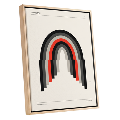 Weimar Arches, beige, black, red abstract wall art shown as a oak framed canvas wall art