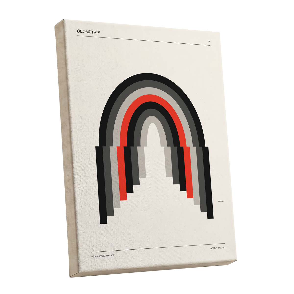 Weimar Arches, beige, black, red abstract wall art shown as a stretched canvas wall art