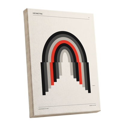 Weimar Arches, beige, black, red abstract wall art shown as a stretched canvas wall art