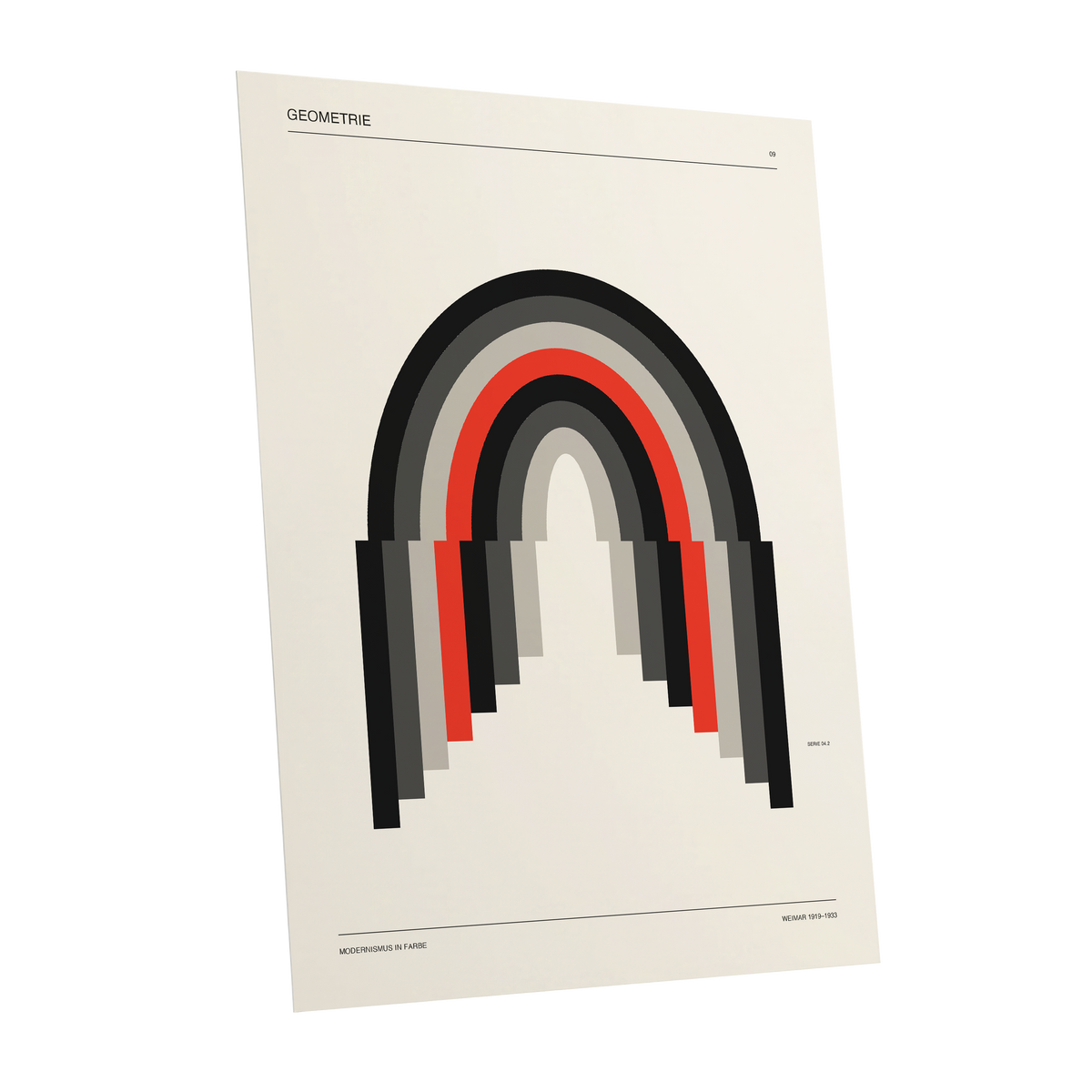 Weimar Arches, beige, black, red abstract wall art shown as a unframed poster wall art print