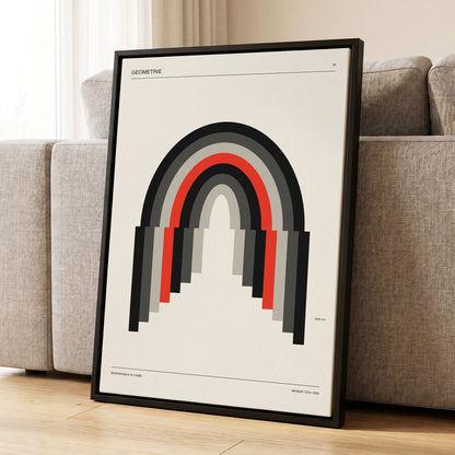 Weimar Arches, beige, black, red abstract wall art displayed in a styled interior, gallery view 1