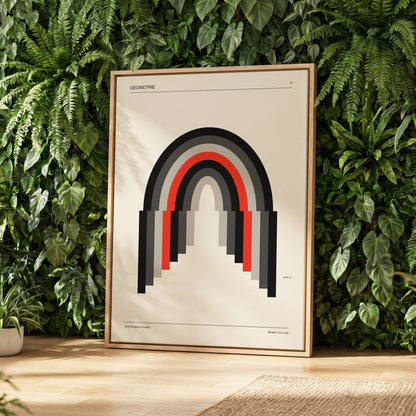 Weimar Arches, beige, black, red abstract wall art displayed in a styled interior, gallery view 2