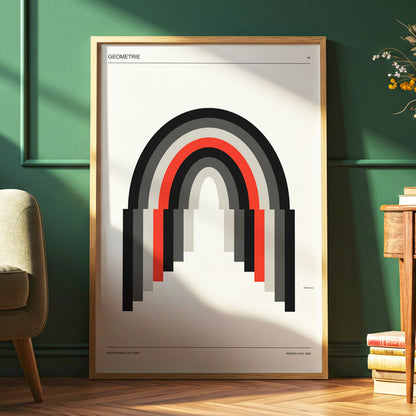 Weimar Arches, beige, black, red abstract wall art displayed in a styled interior, gallery view 6