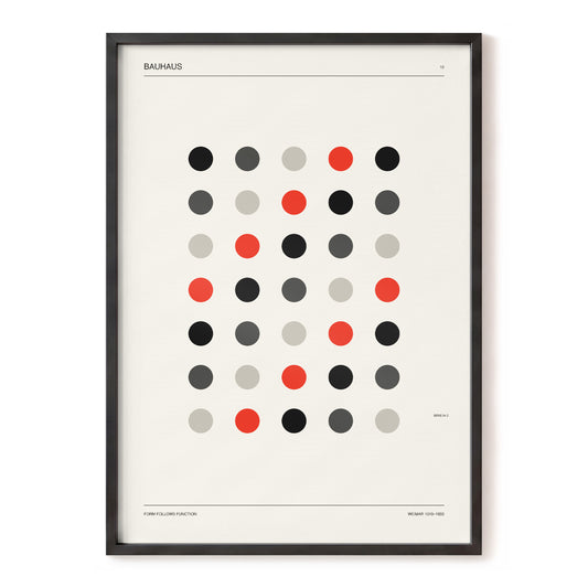 Weimar Dot Rhythm, beige, black, red minimalist wall art, front artwork view