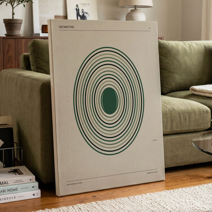 Weimar Echoes, green, beige, black minimalist wall art on canvas displayed in a styled interior, gallery view 2