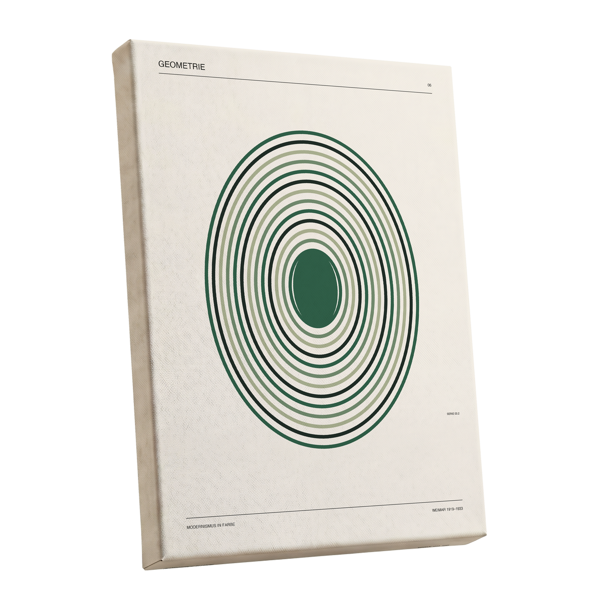 Weimar Echoes, green, beige, black minimalist wall art shown as a stretched canvas wall art