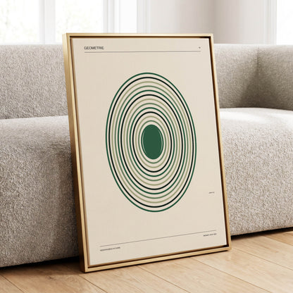 Weimar Echoes, green, beige, black minimalist wall art displayed in a styled interior, gallery view 1