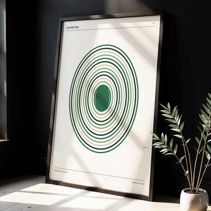 Weimar Echoes, green, beige, black minimalist wall art displayed in a styled interior, gallery view 3