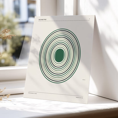 Weimar Echoes, green, beige, black minimalist wall art displayed in a styled interior, gallery view 5