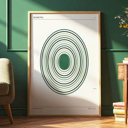 Weimar Echoes, green, beige, black minimalist wall art displayed in a styled interior, gallery view 6