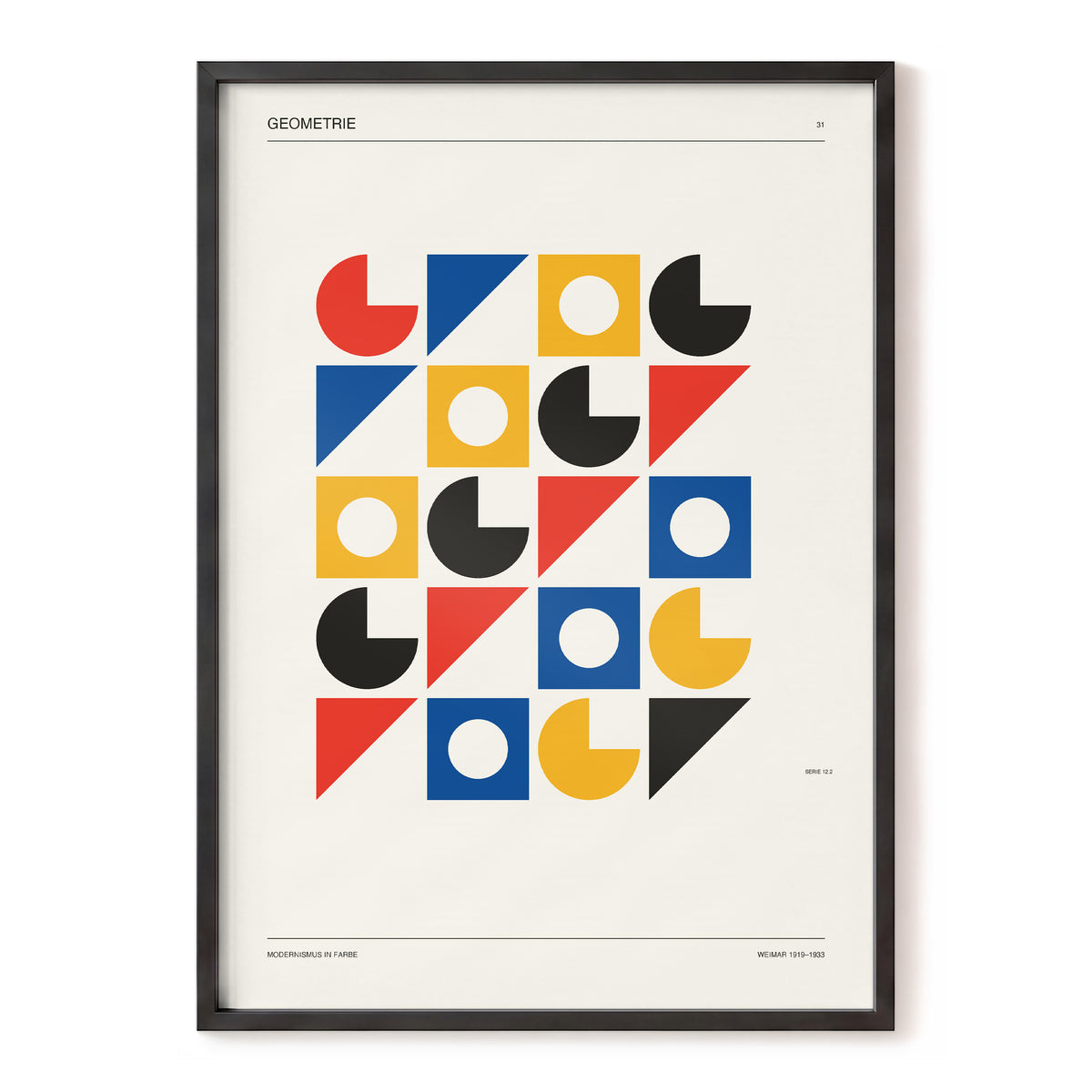 Weimar Geometry Grid, beige, black, gold abstract wall art, front artwork view