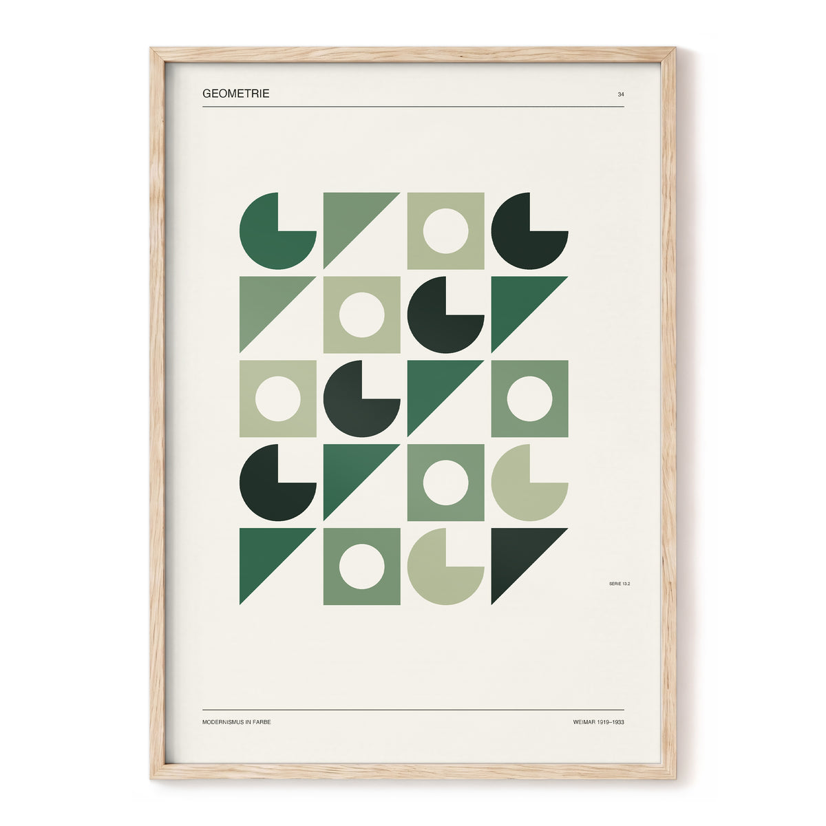 Weimar Geometry, green, beige, black minimalist wall art, front artwork view