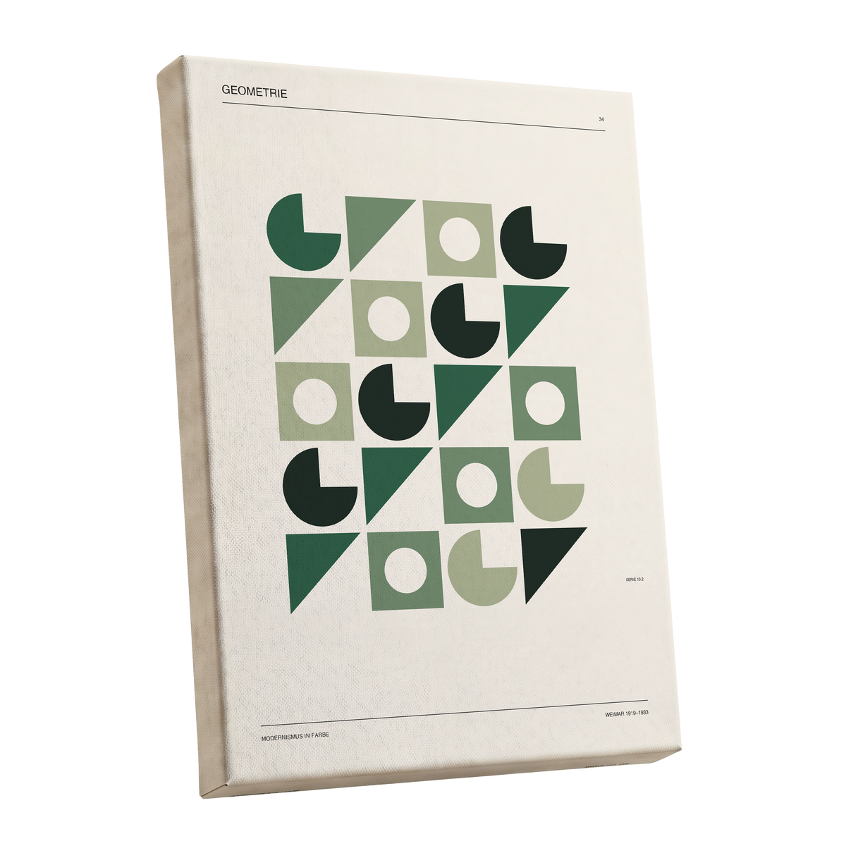 Weimar Geometry, green, beige, black minimalist wall art shown as a stretched canvas wall art