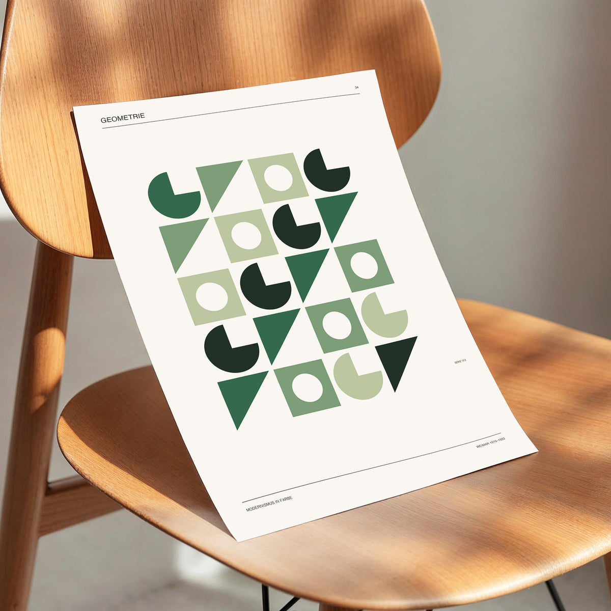 Weimar Geometry, green, beige, black minimalist wall art displayed in a styled interior, gallery view 4
