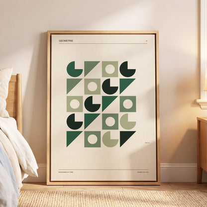 Weimar Geometry, green, beige, black minimalist wall art displayed in a styled interior, gallery view 6
