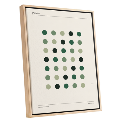 Weimar Green Rhythm, green, beige, black minimalist wall art shown as a oak framed canvas wall art