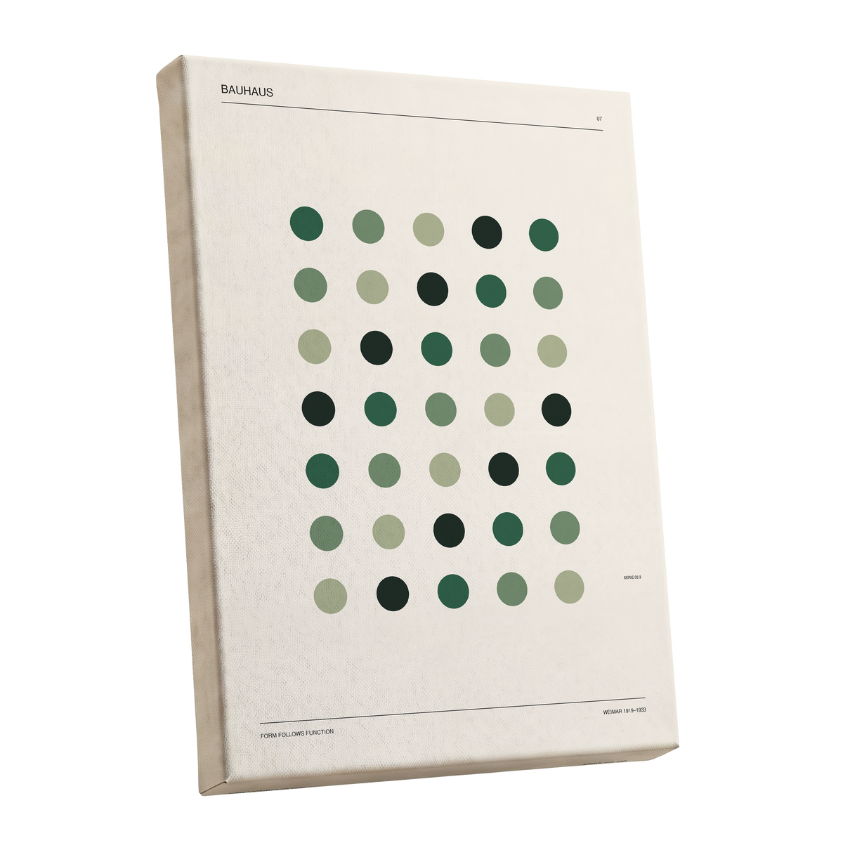 Weimar Green Rhythm, green, beige, black minimalist wall art shown as a stretched canvas wall art
