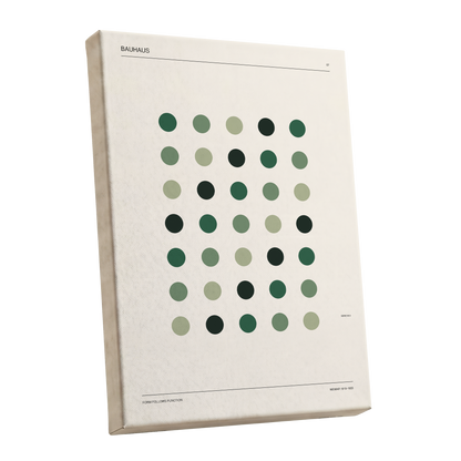 Weimar Green Rhythm, green, beige, black minimalist wall art shown as a stretched canvas wall art