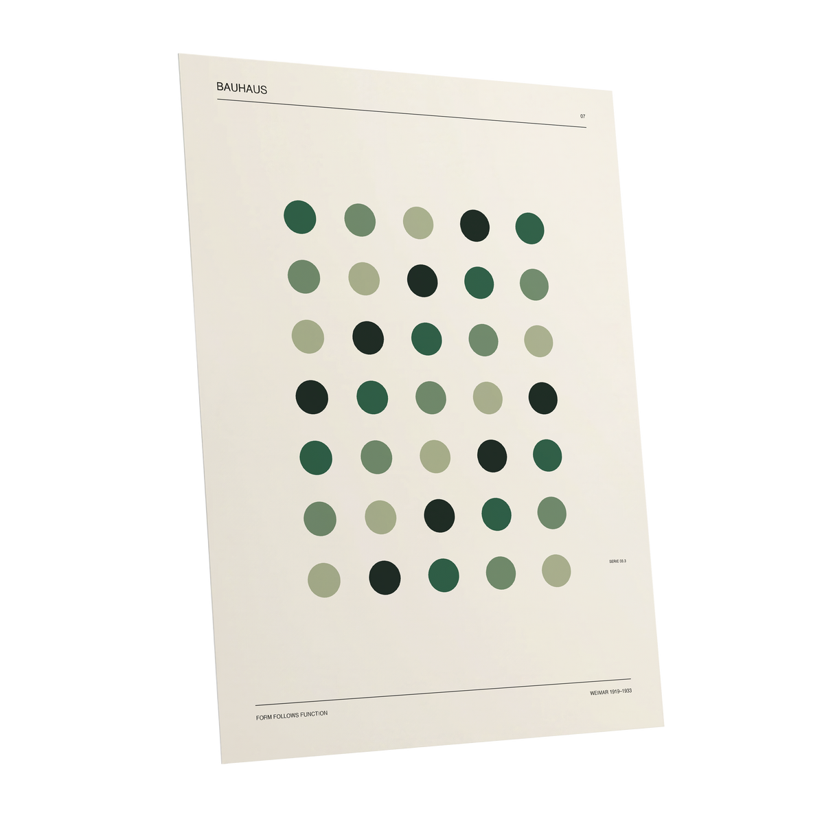 Weimar Green Rhythm, green, beige, black minimalist wall art shown as a unframed poster wall art print