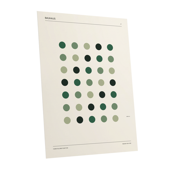 Weimar Green Rhythm, green, beige, black minimalist wall art shown as a unframed poster wall art print