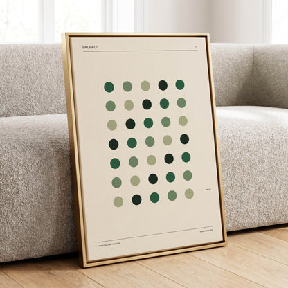 Weimar Green Rhythm, green, beige, black minimalist wall art displayed in a styled interior, gallery view 1